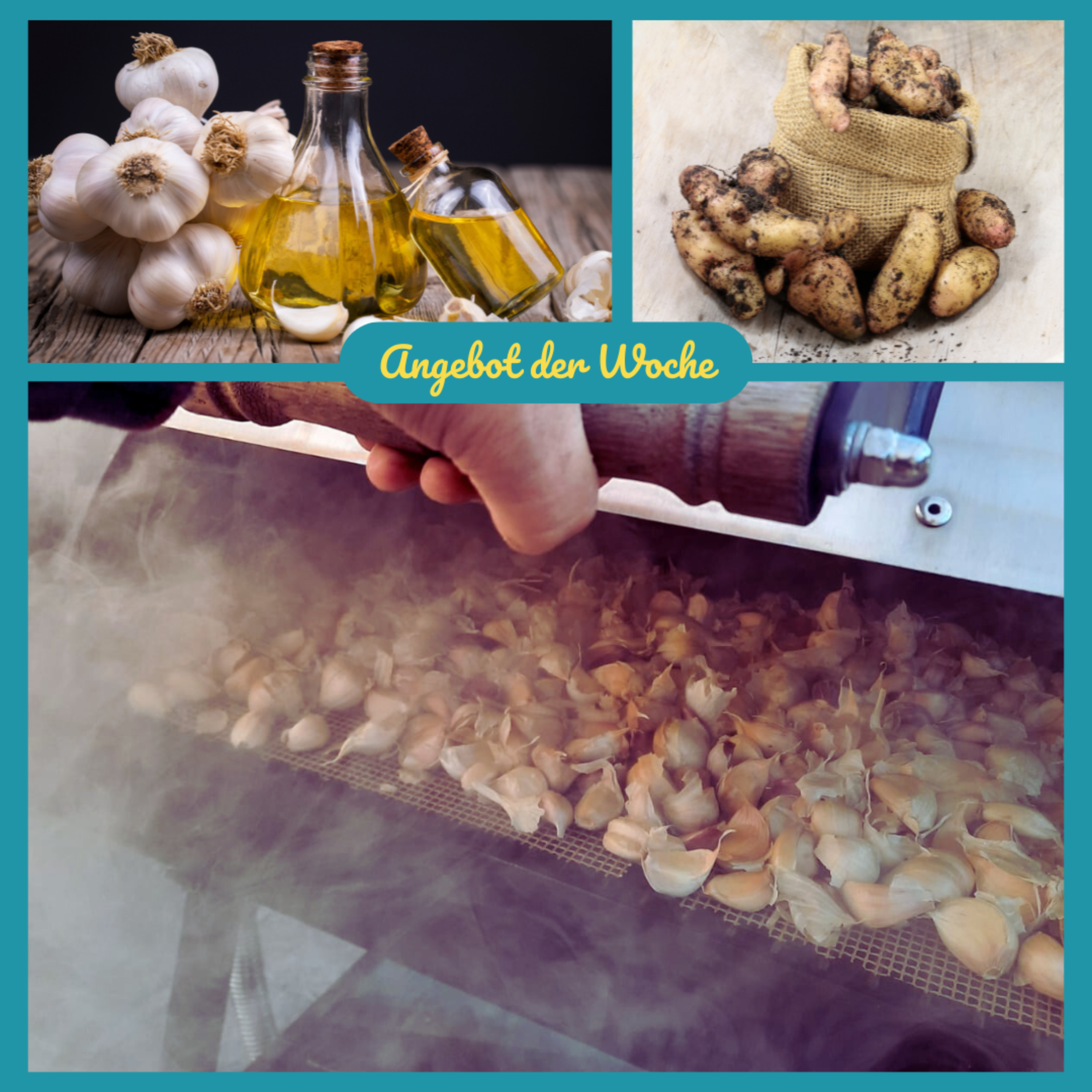 Genußpaket des Wochenendes - 1 kg Hörnchen, 1 Flasches feinstes Knoblauch-Öl und 100gr. geräucherter Knoblauch